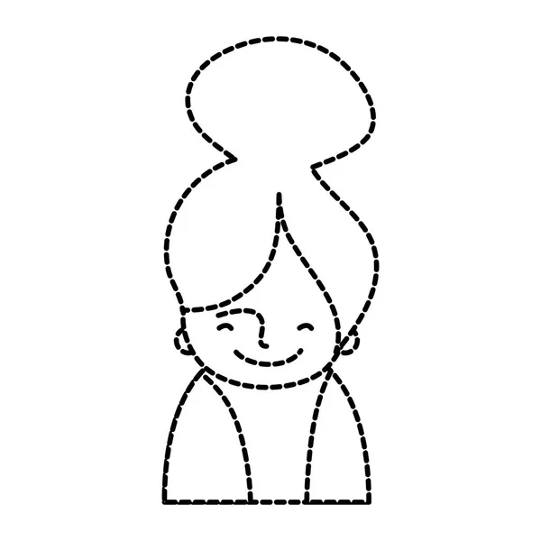 Szczęśliwa kobieta kształt kropkowane bluzka i fryzurę konstrukcji — Wektor stockowy