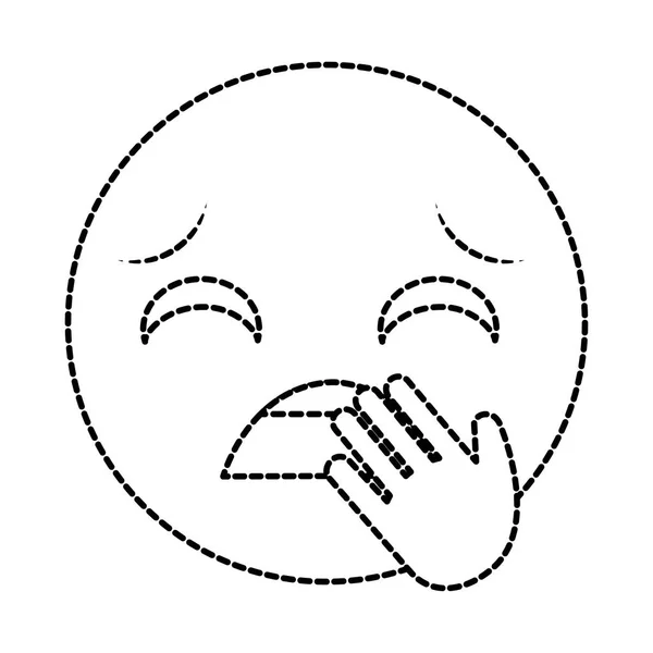 Forme pointillée bâillement visage geste expression emoji — Image vectorielle