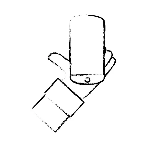 스마트폰 모바일 기술로 그런 지 남자 손 — 스톡 벡터