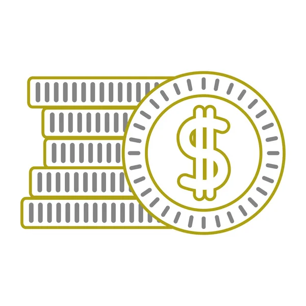 Linea gialla monete denaro contante con simbolo di peso — Vettoriale Stock