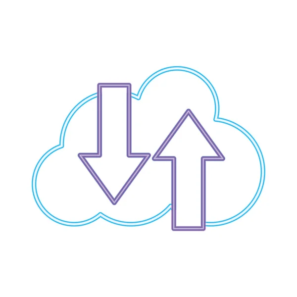 Néon ligne cloud données de chargement et de téléchargement serveur — Image vectorielle