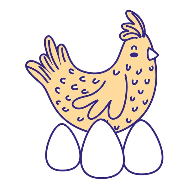 Full color hen bird farm animal with eggs — Stock Vector