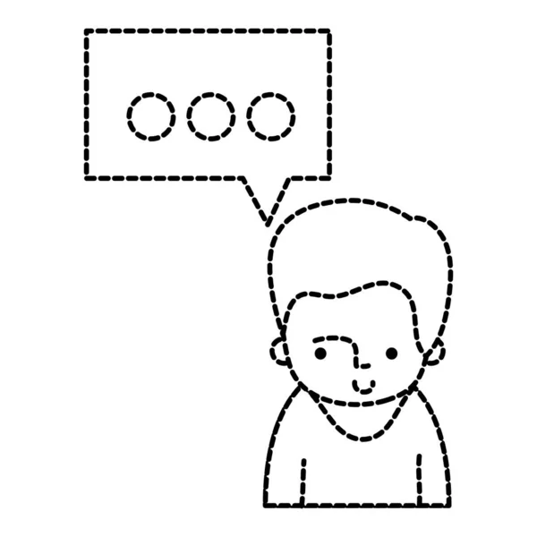 Forme pointillée homme avec t-shirt et chat bulle message — Image vectorielle