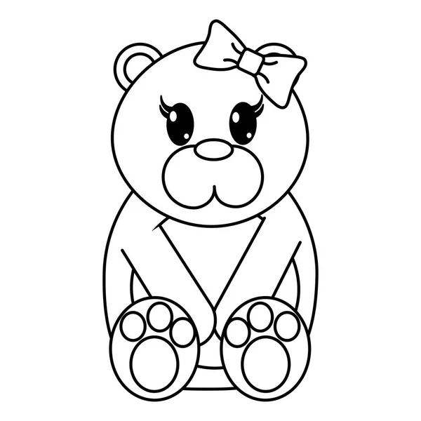 Line female bear cute animal with ribbon bow — Stock Vector