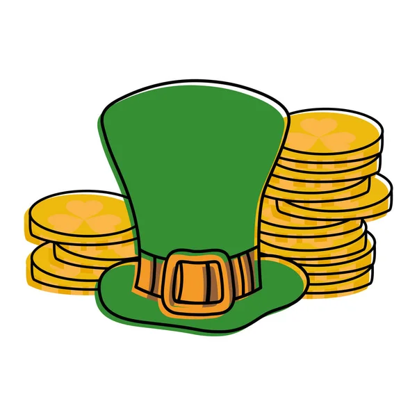 Переместил цвет st patrick шляпу с монетами золотые деньги — стоковый вектор