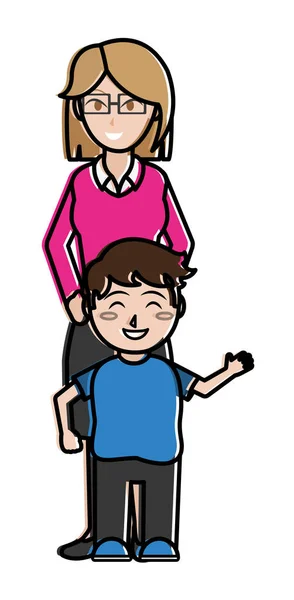Menino e mãe desenho animado — Vetor de Stock