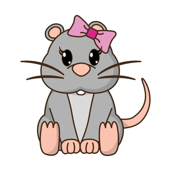 Ποντικίνα χαριτωμένο ζώο με κορδέλα φιόγκο — Διανυσματικό Αρχείο