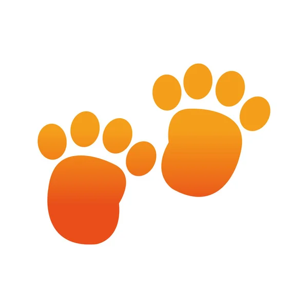 つま先マーク記号の付いたオレンジの人類の足跡 — ストックベクタ
