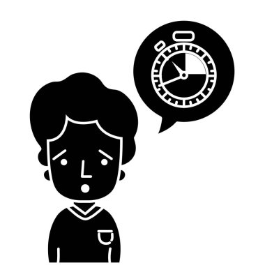 siluet adam t-shirt ve choronometer sohbet kabarcığı