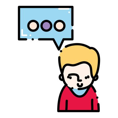 Kesikli çizgi adam ile t-shirt ve sohbet kabarcık haber