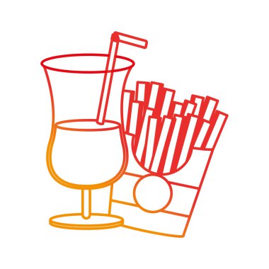 Patates kızartması ve içecek lokanta kentsel ve lezzetli menü Tema izole tasarım vektör çizim