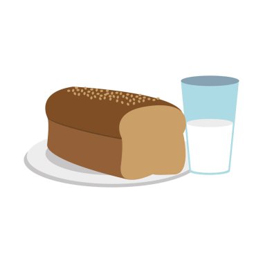 Ekmek, süt bardak ekmek gıda mutfak ve salonu Tema izole tasarım vektör çizim