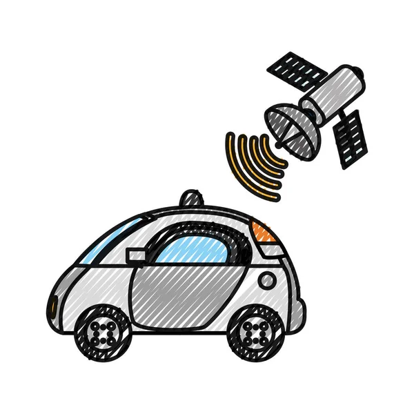 Coche de policía rallado con conexión wifi vía satélite — Vector de stock