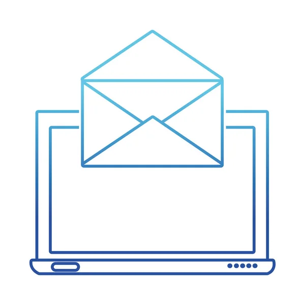 Blå linjen skärm laptop med e-brev meddelande — Stock vektor