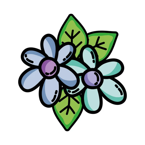 Belles fleurs avec des pétales et des feuilles décoration — Image vectorielle