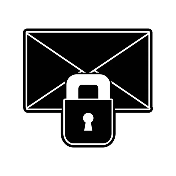 Silhouette επιστολής γραπτό μήνυμα με λουκέτο ασφαλείας — Διανυσματικό Αρχείο