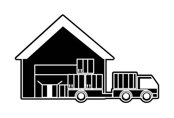 Магазин доставки силуетів з вантажівкою та сервісом пакетів — стоковий вектор