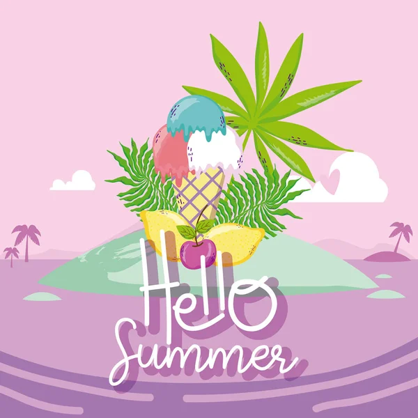 Hola Verano Con Hielo Limones Vector Ilustración Diseño Gráfico — Vector de stock