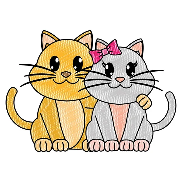 Ralado casal gato bonito animal personagem —  Vetores de Stock