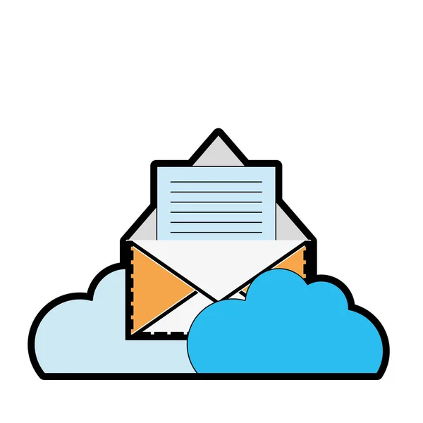 Volledige kleur e-mailbrief met documentgegevens en wolken — Stockvector