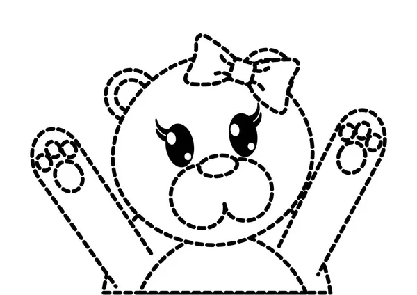 Forma punteada adorable oso hembra animal con las manos arriba — Archivo Imágenes Vectoriales