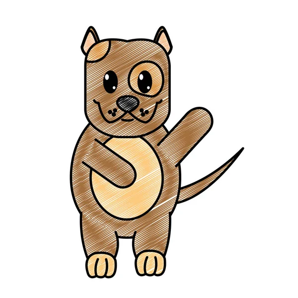 Râpé adorable et mignon animal chien avec la main vers le haut — Image vectorielle