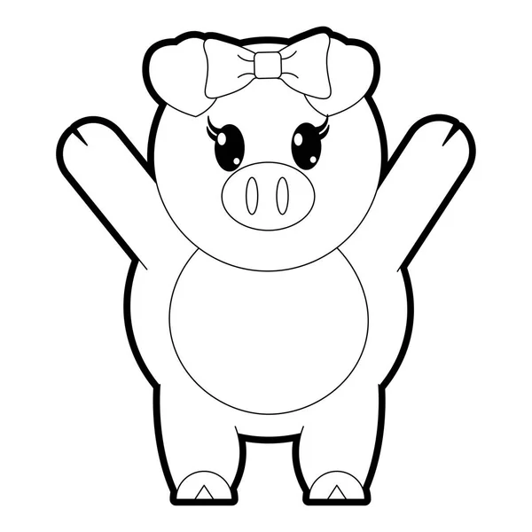 Contour adorable femelle porc animal avec les mains en l'air — Image vectorielle