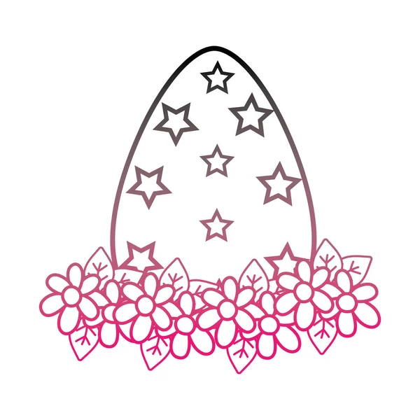 Pascua de huevo de línea de color con decoración de estrellas y flores — Vector de stock