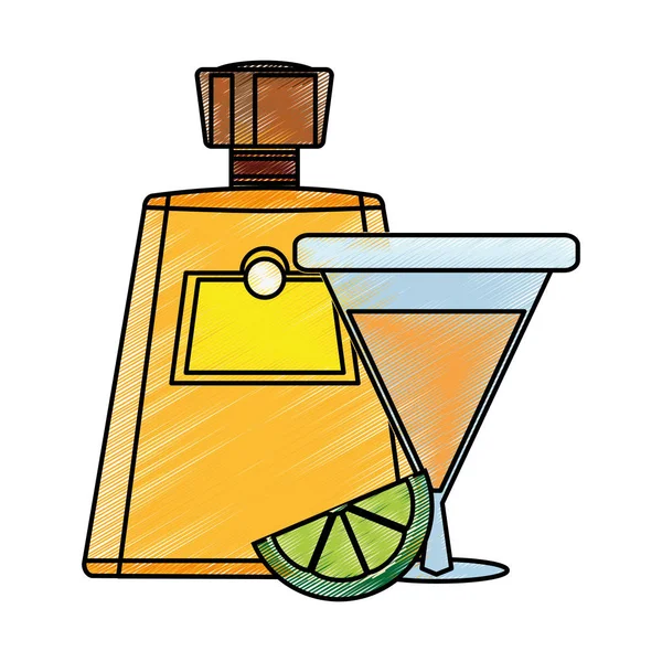 Tequila Flaska Och Cocktail Alkohol Dricker Och Glas Tema Isolerade — Stock vektor