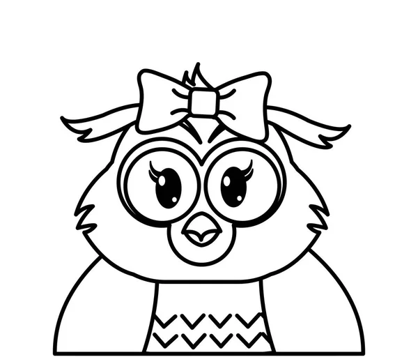 Line adorable female owl cute animal — Stock Vector