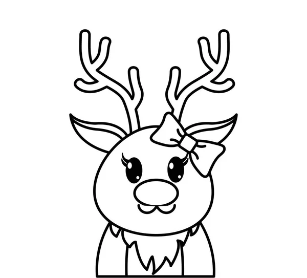 Line adorable female reindeer cute animal — Stock Vector