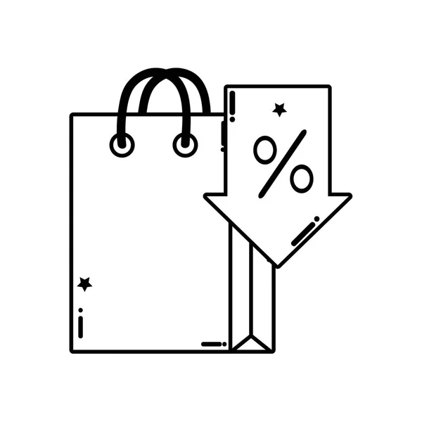 Çizgi alışveriş çantası Pazar ok yüzde ile — Stok Vektör