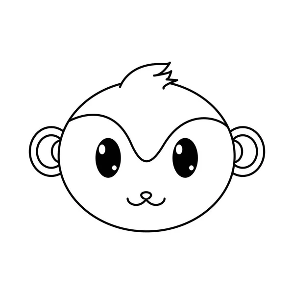 Линия голова обезьяны симпатичный характер животного — стоковый вектор