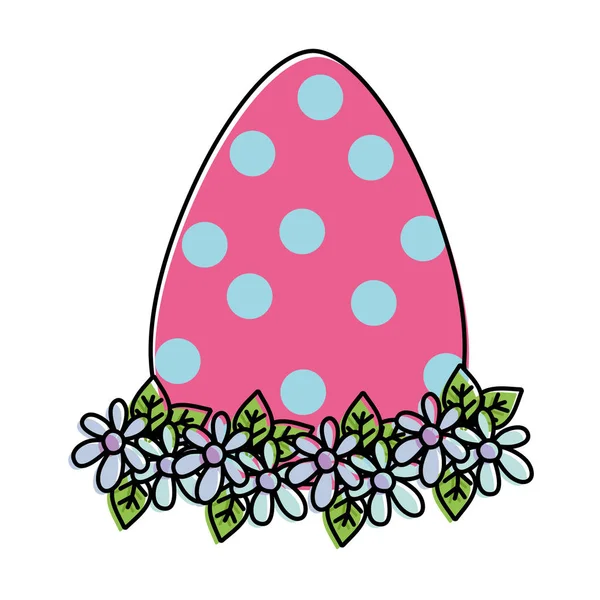 Linie Farbe Ei Ostern mit Punkten und Blumenschmuck — Stockvektor