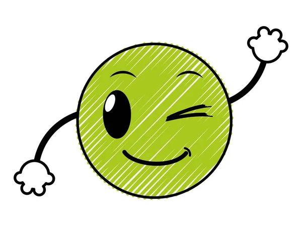 Doodle boa expressão emoji rosto com braços — Vetor de Stock