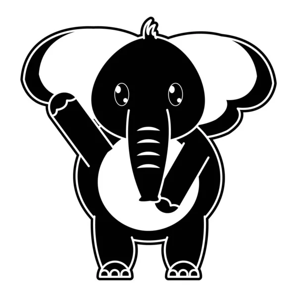 Silhouette adorable éléphant animal sauvage avec la main vers le haut — Image vectorielle