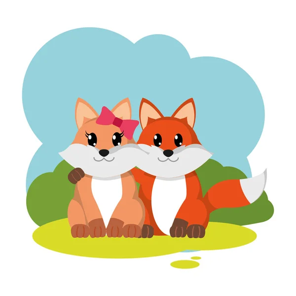 Buntes Fuchspaar niedliches Tier in der Landschaft — Stockvektor
