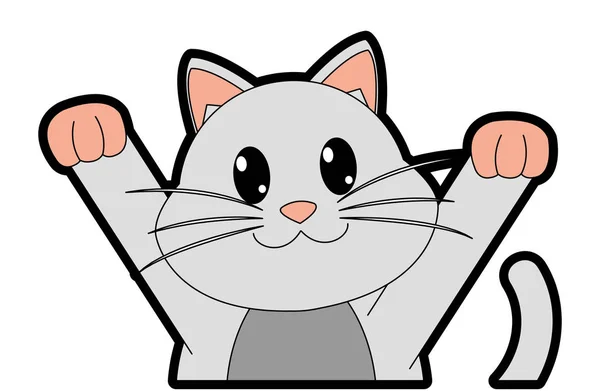 Full color cat cute animal with hands up — Stock Vector