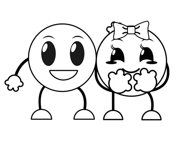 Linie Paar glücklich und schönes Gesicht emoji — Stockvektor
