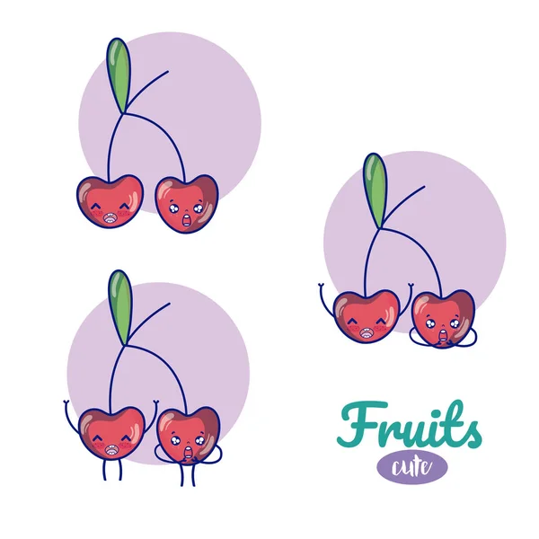 Cerezas Lindo Kawaii Frutas Dibujos Animados Vector Ilustración Diseño Gráfico — Archivo Imágenes Vectoriales