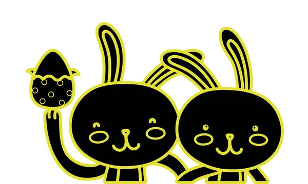 霓虹灯平幸福的兔子夫妇与鸡蛋复活节 — 图库矢量图片