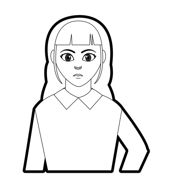 Overzicht avatar vrouw met kapsel en blouse ontwerp — Stockvector