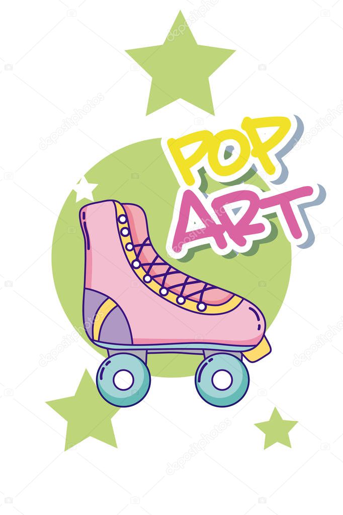 Pop art cartoons with rolling skates over stars background vector illustration graphic design