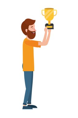 Kupa karikatür vektör çizim grafik tasarım tutan genç adam