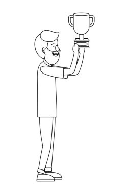 Kupa karikatür vektör çizim grafik tasarım tutan genç adam