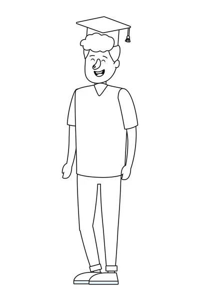 大学院帽子漫画ベクトル イラスト グラフィック デザインを身に着けている若い男 — ストックベクタ