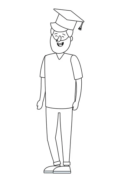 大学院帽子漫画ベクトル イラスト グラフィック デザインを身に着けている若い男 — ストックベクタ