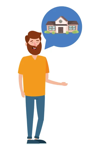 Immobilien Mann Auf Der Suche Nach Einem Haus Kaufen Cartoon — Stockvektor