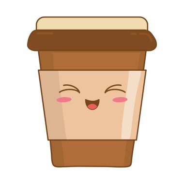 kahve içecek kawaii karakter vektör çizim tasarımı