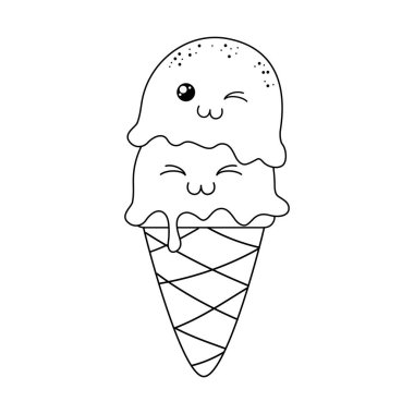 lezzetli dondurma kawaii karakter vektör çizim tasarımı